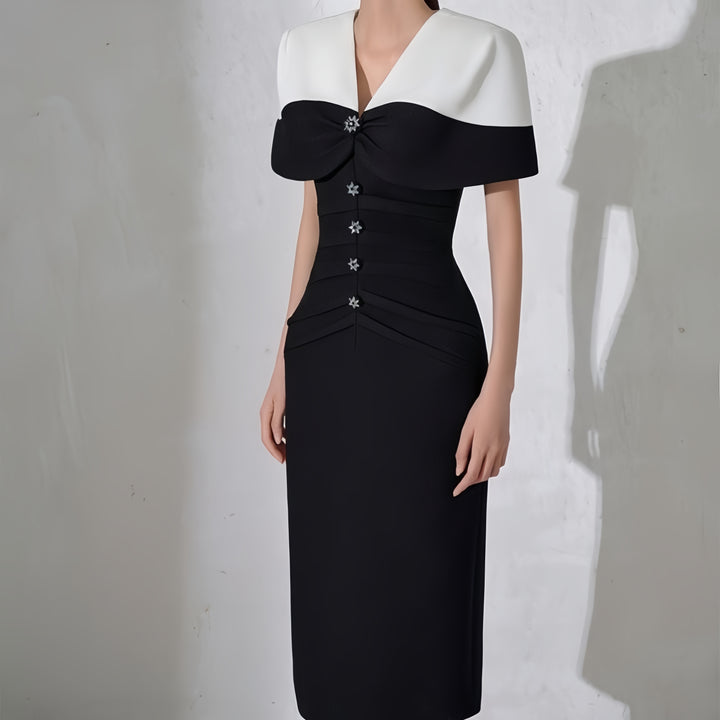 Black and White Classic Asymmetric Neckline Dress