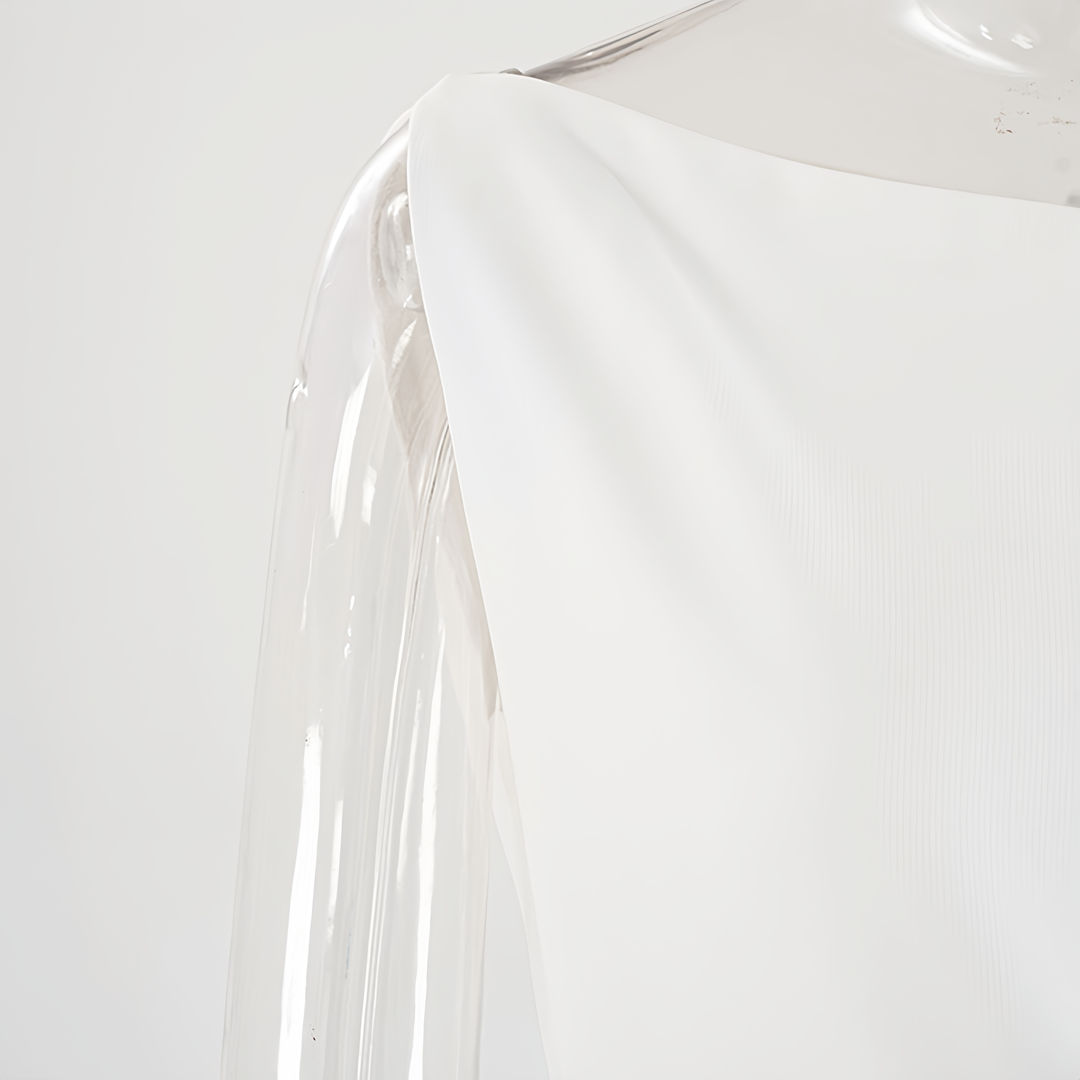 Elegant Asymmetric White Dress – One-Shoulder Pleated Long Sleeve White Dress for Women
