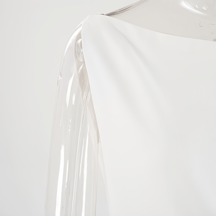Elegant Asymmetric White Dress – One-Shoulder Pleated Long Sleeve White Dress for Women
