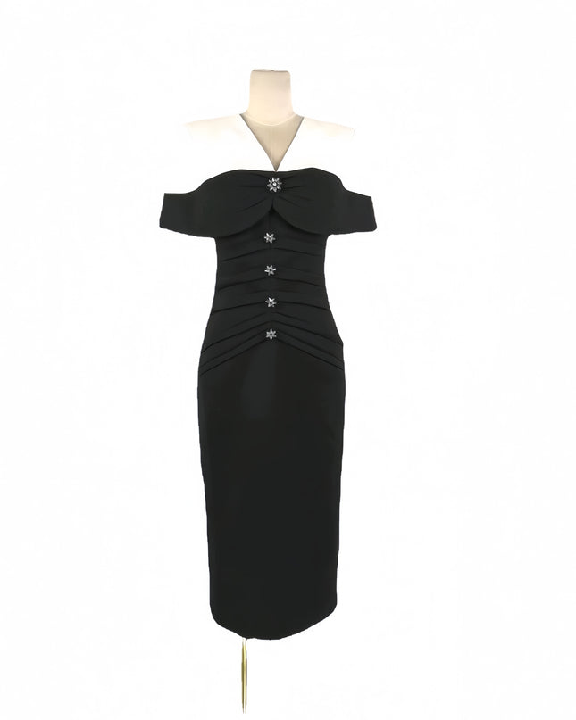 Black and White Classic Asymmetric Neckline Dress