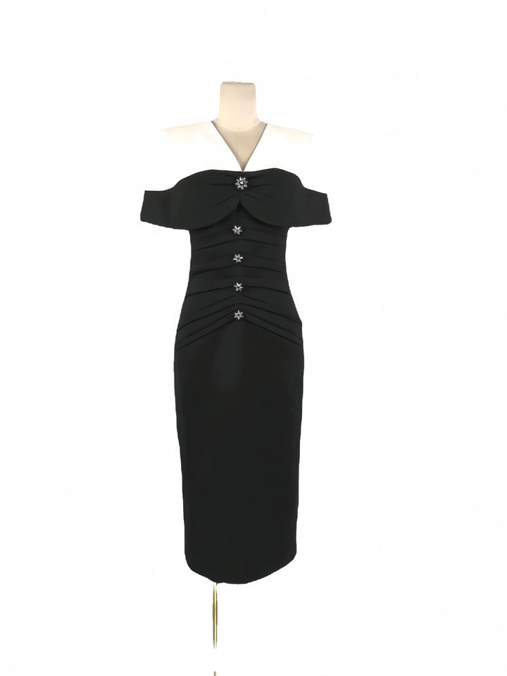 Black and White Classic Asymmetric Neckline Dress