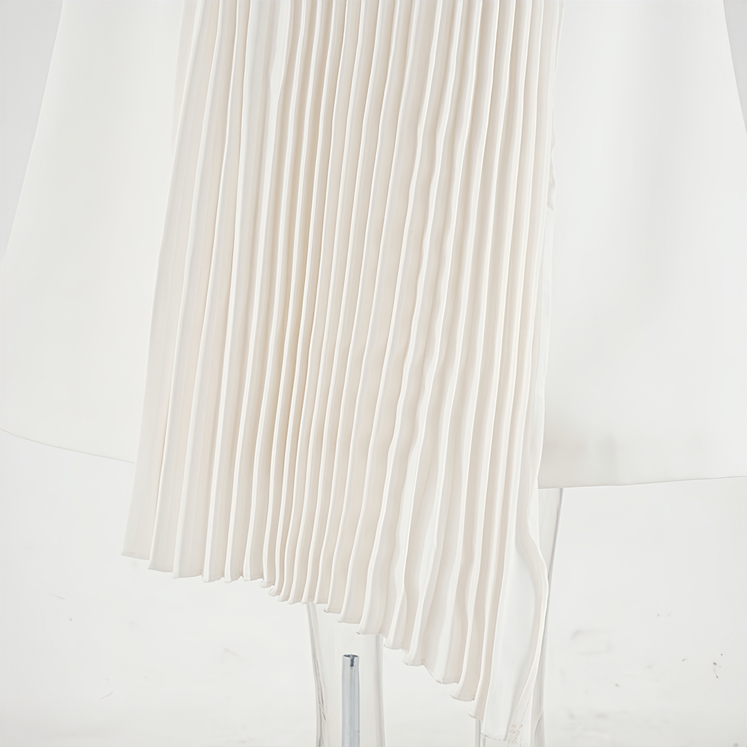 Elegant Asymmetric White Dress – One-Shoulder Pleated Long Sleeve White Dress for Women