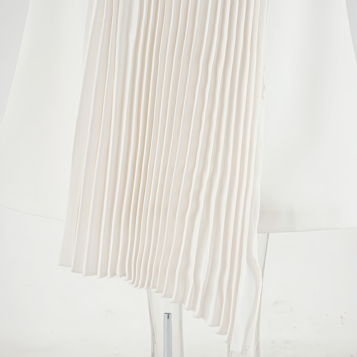 Elegant Asymmetric White Dress – One-Shoulder Pleated Long Sleeve White Dress for Women