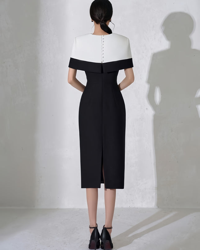 Black and White Classic Asymmetric Neckline Dress
