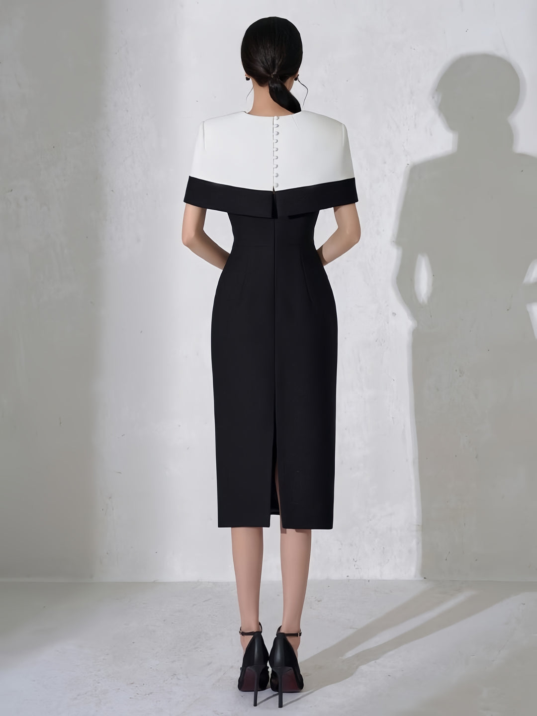 Black and White Classic Asymmetric Neckline Dress