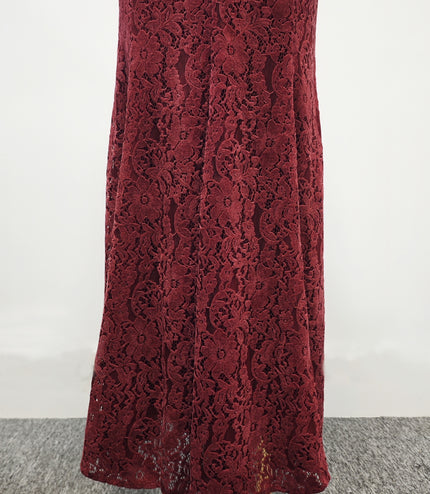 Deep V-neck Lace Maxi Dress - Deep Red