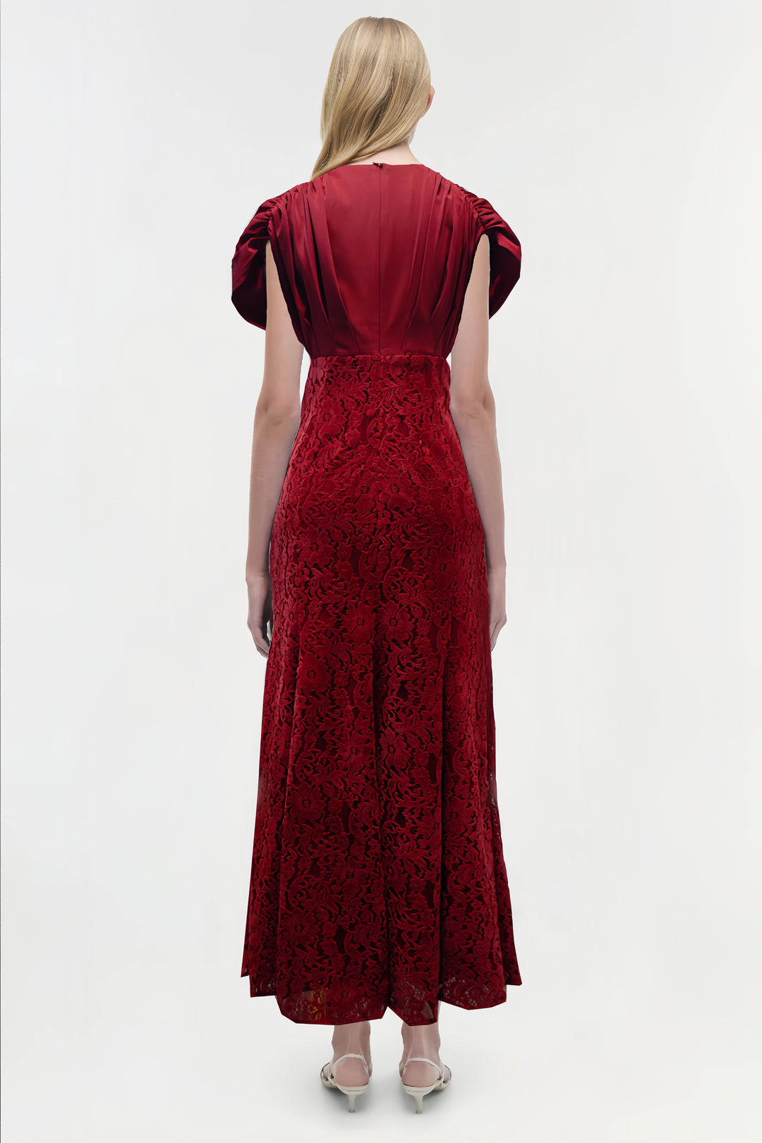 Deep V-neck Lace Maxi Dress - Deep Red