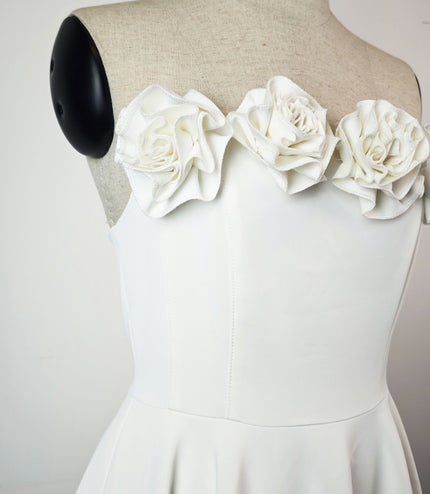 Off Shoulder Crepe High-Low Dress - White