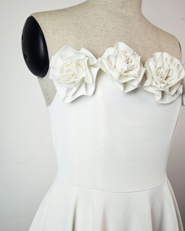 Off Shoulder Crepe High-Low Dress - White