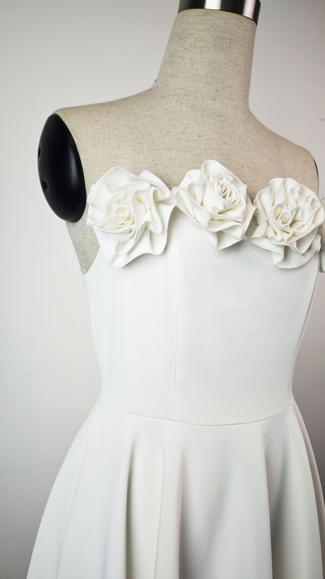 Off Shoulder Crepe High-Low Dress - White
