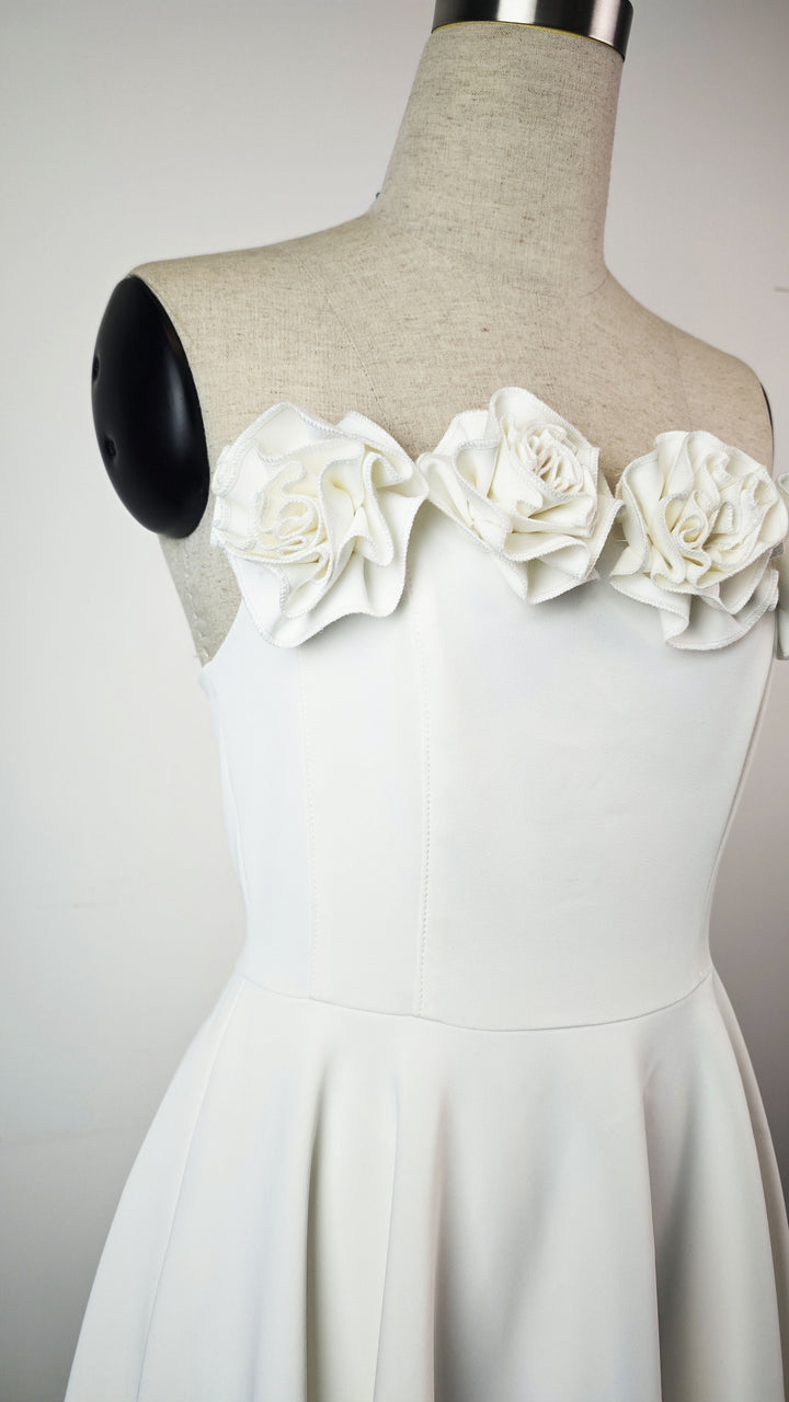 Off Shoulder Crepe High-Low Dress - White