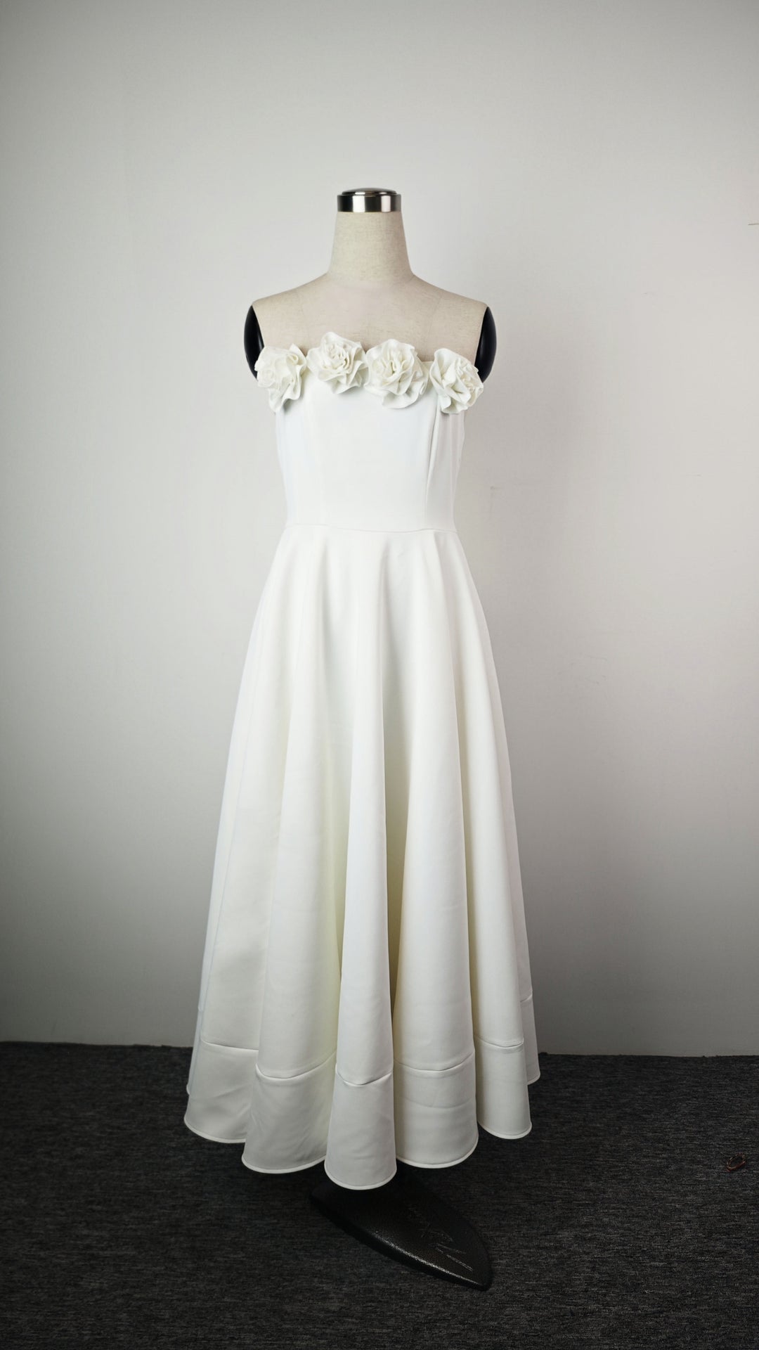 Off Shoulder Crepe High-Low Dress - White