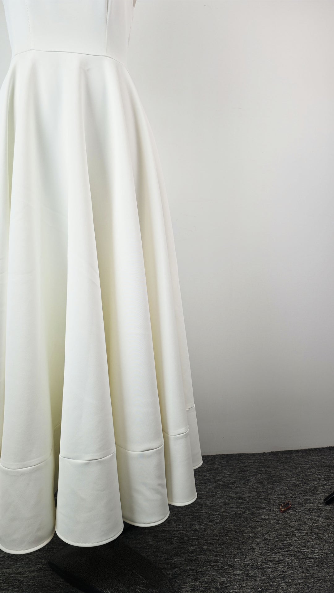 Off Shoulder Crepe High-Low Dress - White