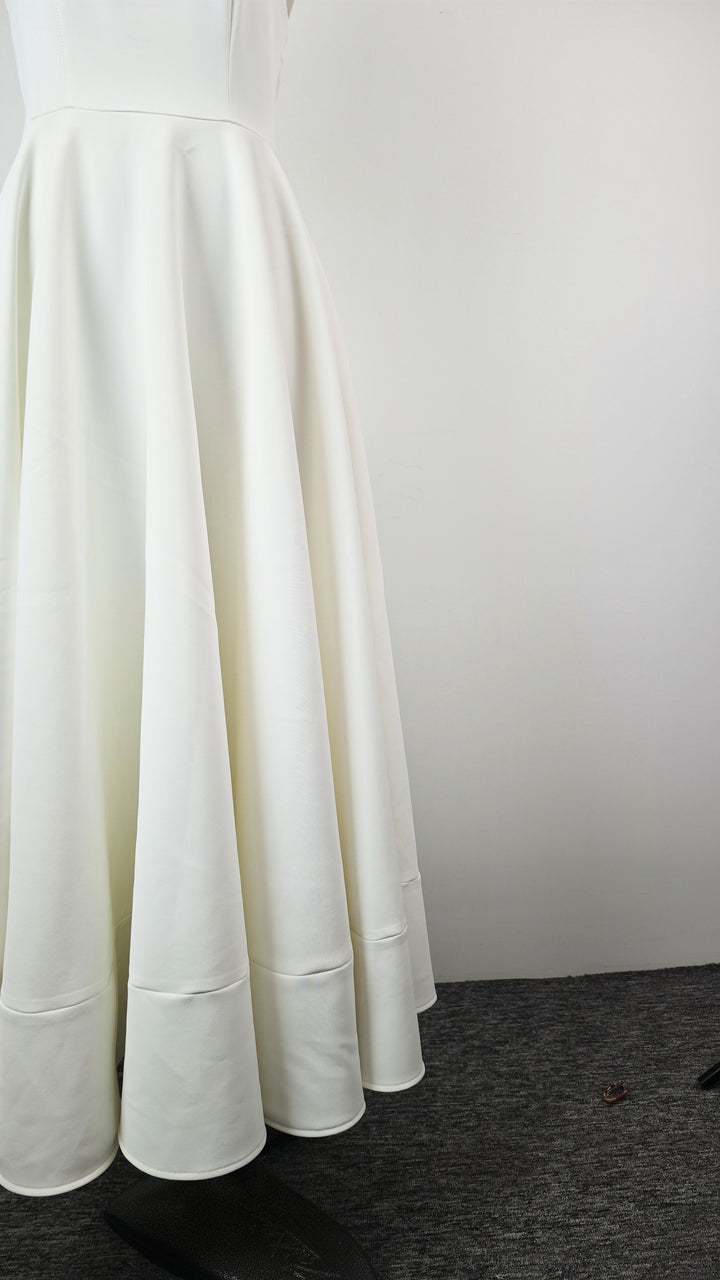 Off Shoulder Crepe High-Low Dress - White