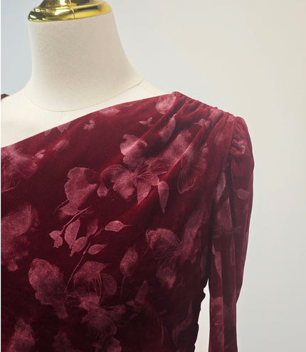 Off Shoulder Crepe Midi Dress - Red