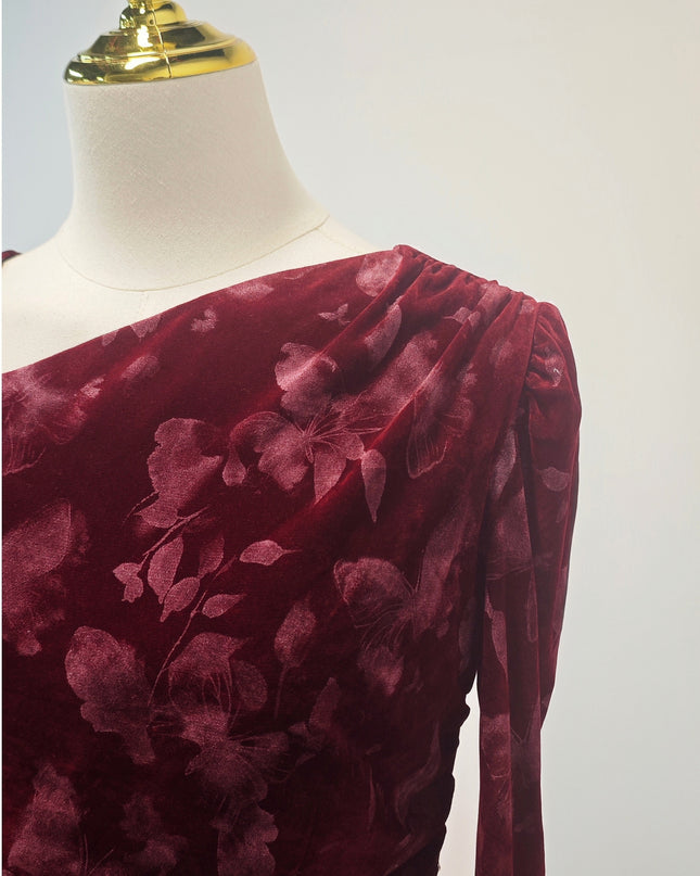 Off Shoulder Crepe Midi Dress - Red