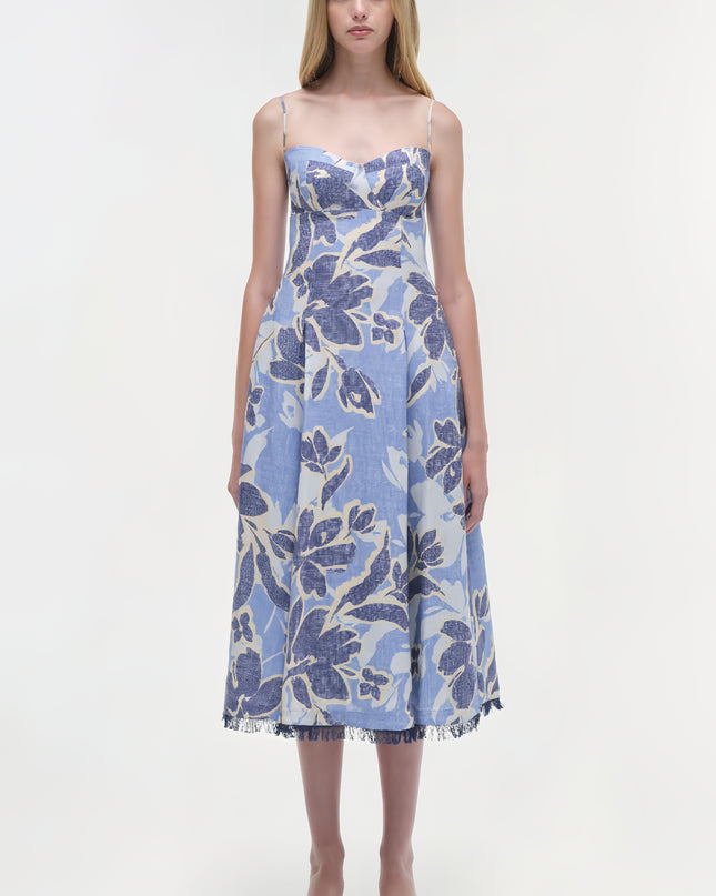 Floral Off Shoulder Midi Dress - Navy