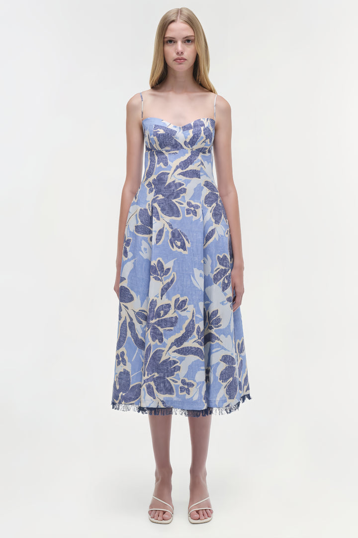 Floral Off Shoulder Midi Dress - Navy
