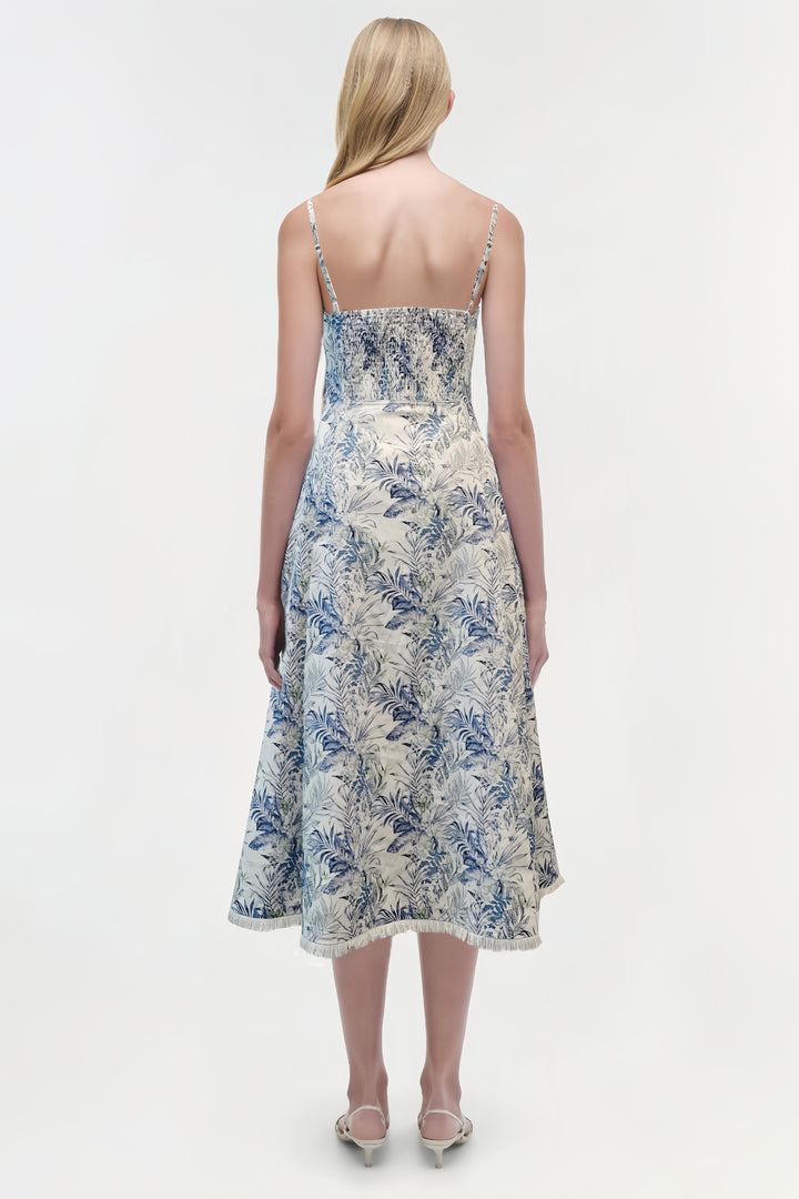Floral Off Shoulder Midi Dress - Navy