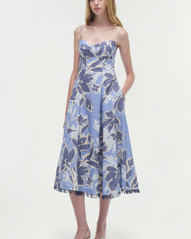 Floral Off Shoulder Midi Dress - Navy