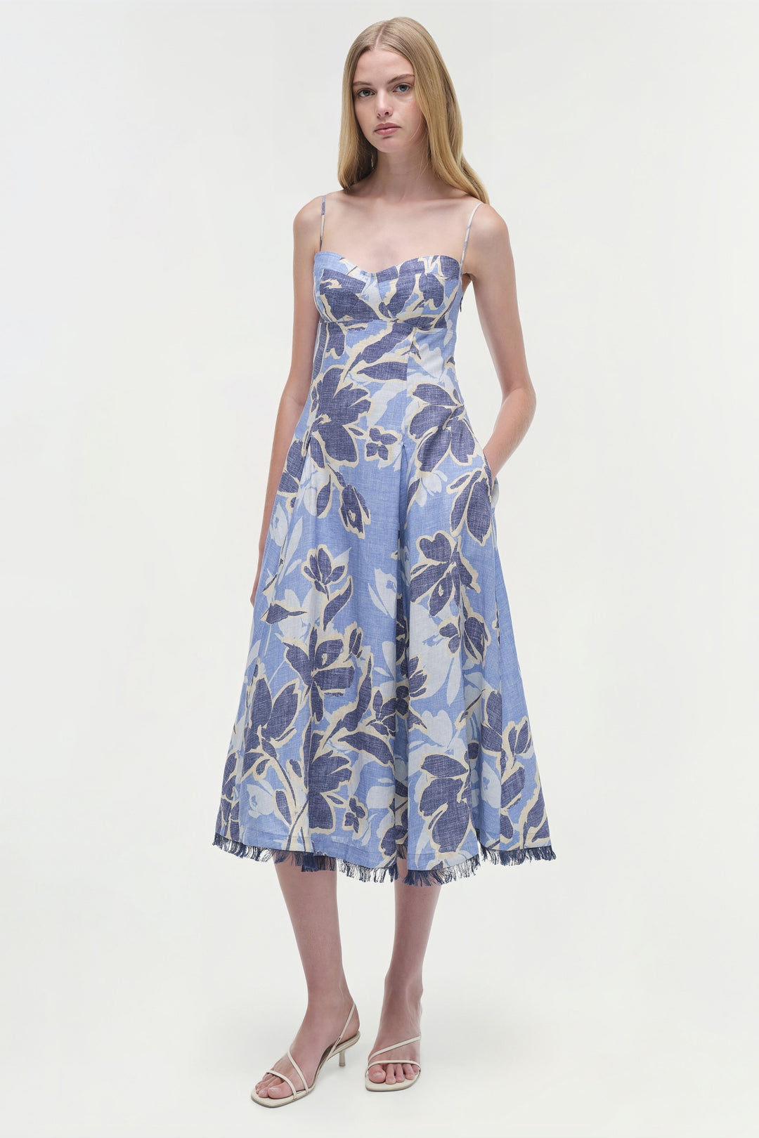 Floral Off Shoulder Midi Dress - Navy