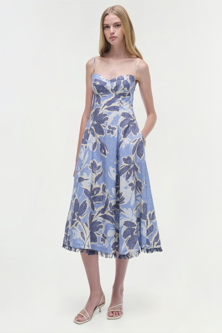Floral Off Shoulder Midi Dress - Navy