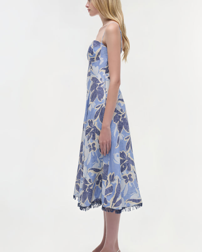 Floral Off Shoulder Midi Dress - Navy