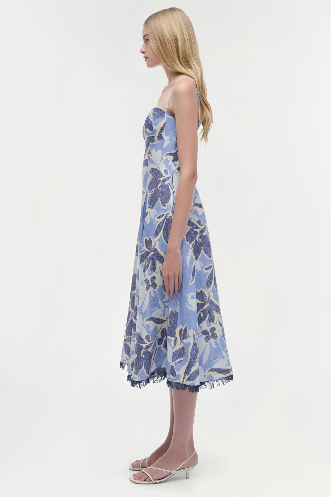 Floral Off Shoulder Midi Dress - Navy