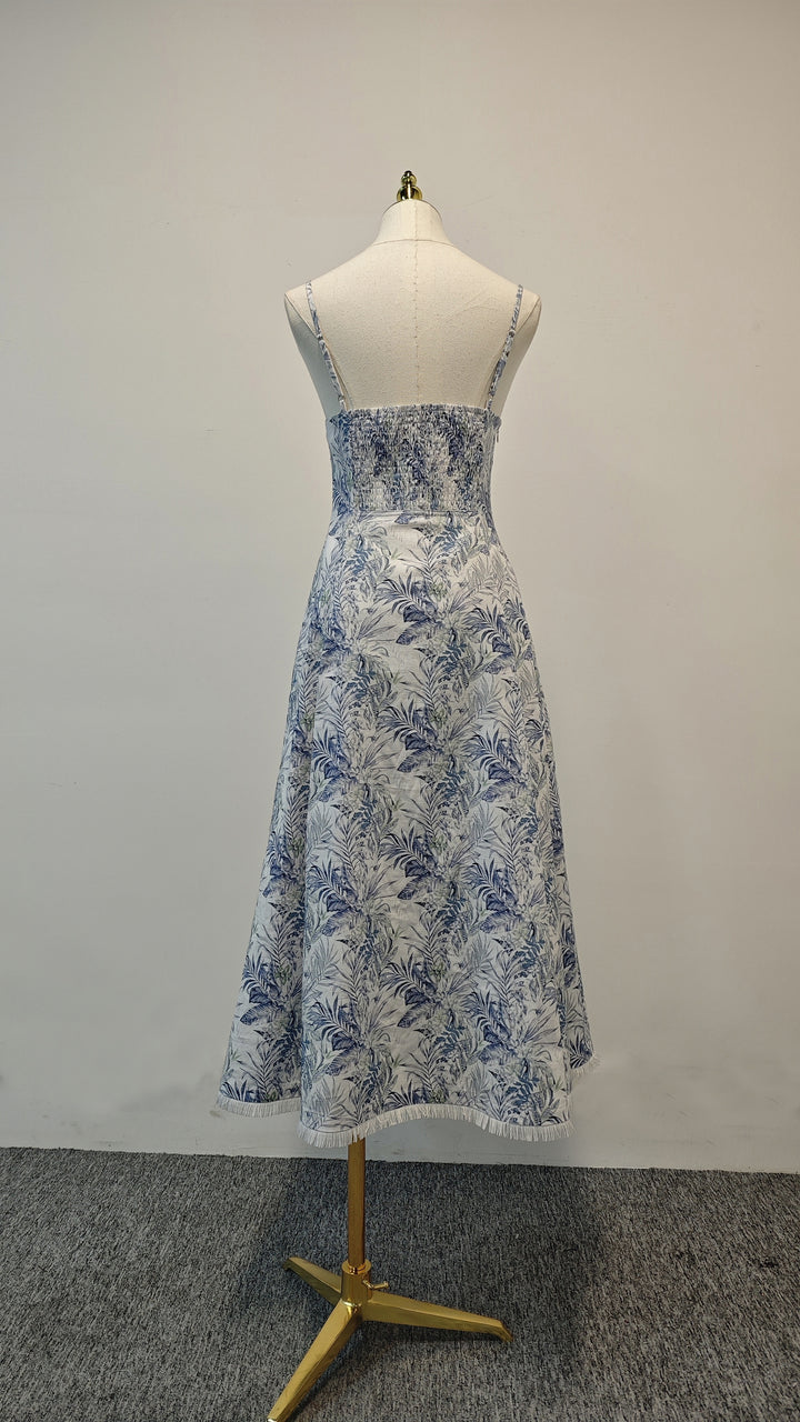 Floral Off Shoulder Midi Dress - Navy