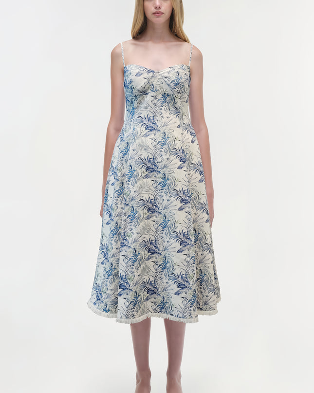 Floral Off Shoulder Midi Dress - Navy
