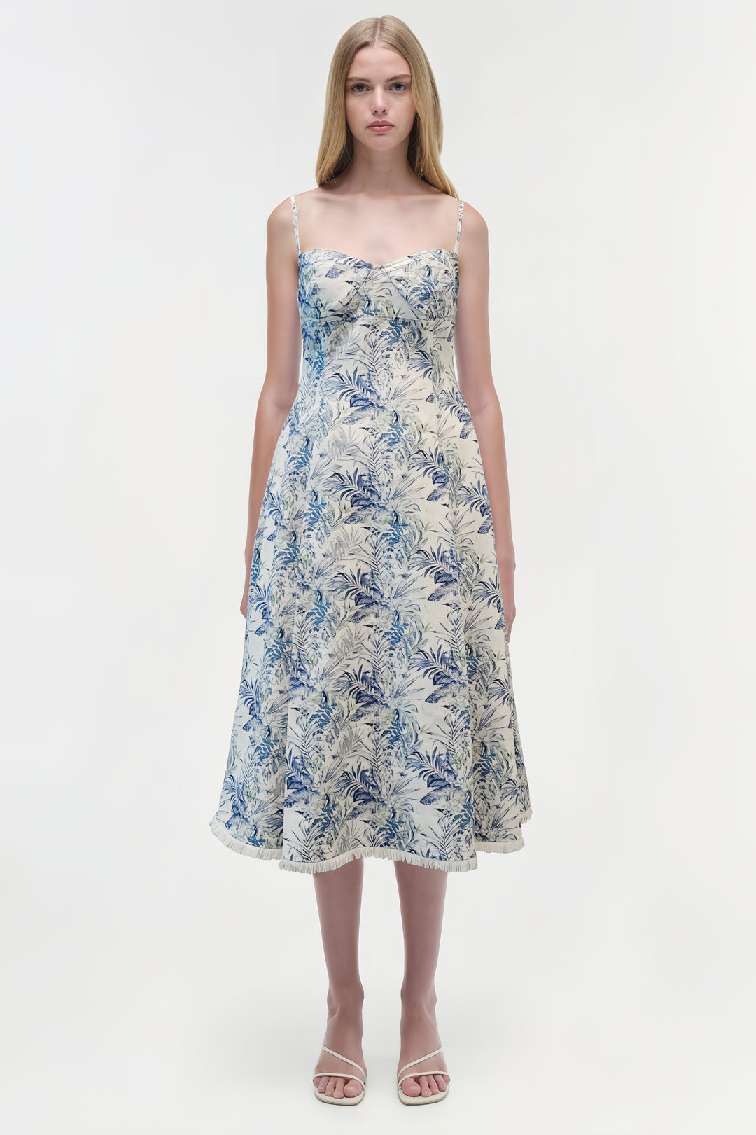 Floral Off Shoulder Midi Dress - Navy