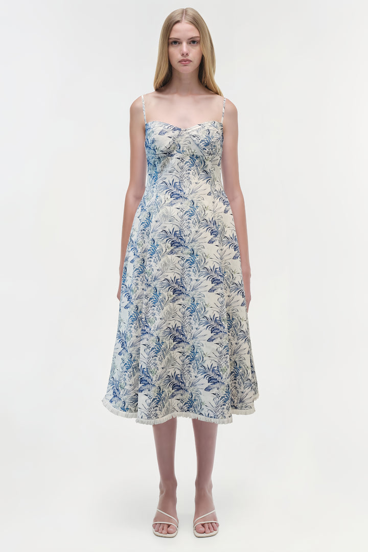 Floral Off Shoulder Midi Dress - Navy
